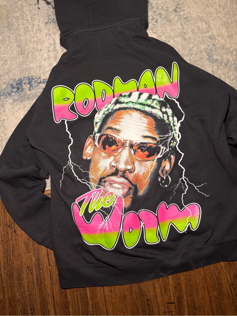 Rodman The Worm Dennis Rodman Graphic Hoodie Black – Size Large